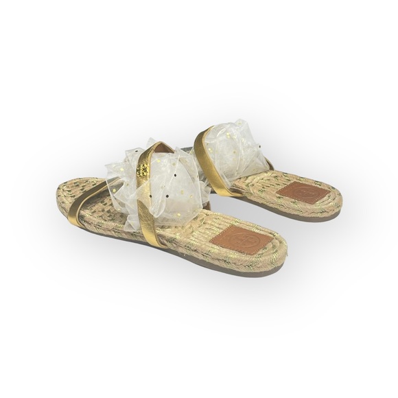 Tory Burch ✤ Two Band Flats Espadrilles Slides Jute Sandals ✤ Metallic Gold ✤ 8M - Picture 7 of 17